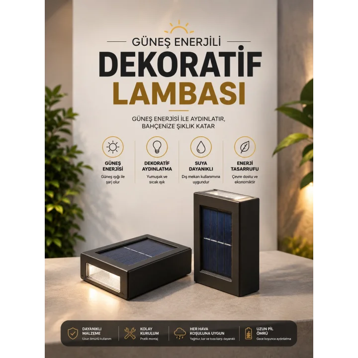 Mey İthalat® Bahçe Aydınlatması Solar Güneş Enerjili Dekoratik Led Işıklı Lamba