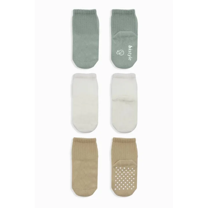 Mey İthalat®  Basic Kaymaz Penye Soket Çorap 3Lü BS10106 Nil Ekru Bej