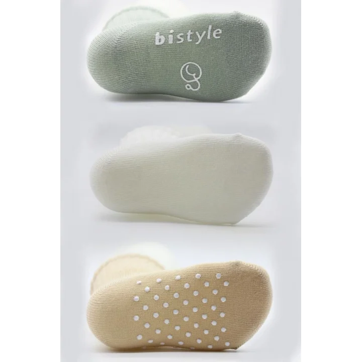 Mey İthalat®  Basic Kaymaz Penye Soket Çorap 3Lü BS10106 Nil Ekru Bej