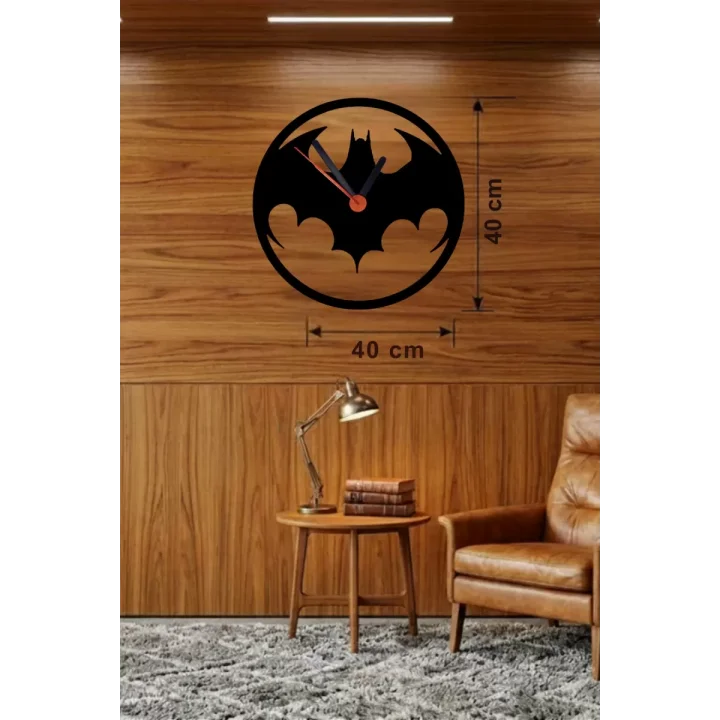 Mey İthalat® Batman Yarasa Logolu Ahşap Duvar Saati - 40x40 cm Dekoratif DC Temalı