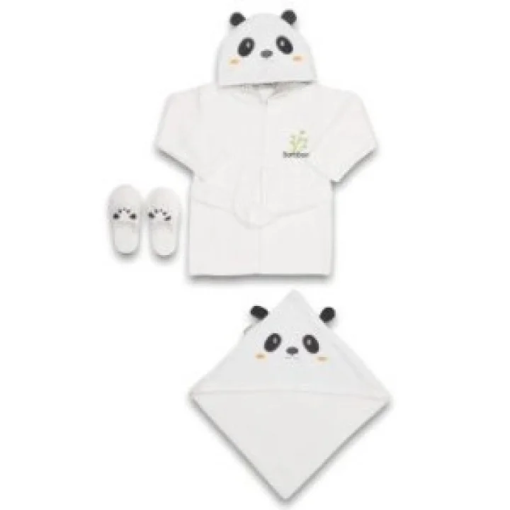 Mey İthalat® Bebitof Baby Panda Bebe Bornoz Seti 30037 Beyaz