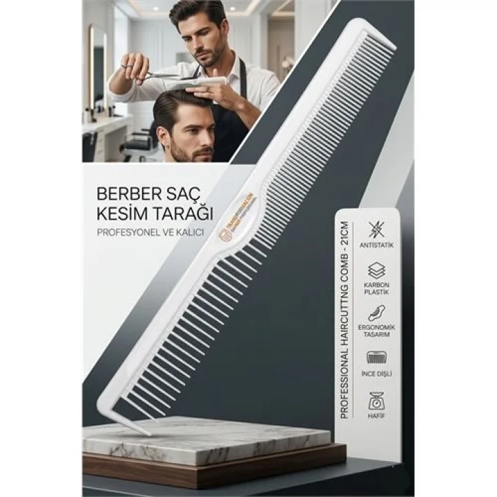 Mey İthalat® Profesyonel Kesim Tarağı - Antistatik Karbon Berber & Kuaför Tarağı 21 cm 721791