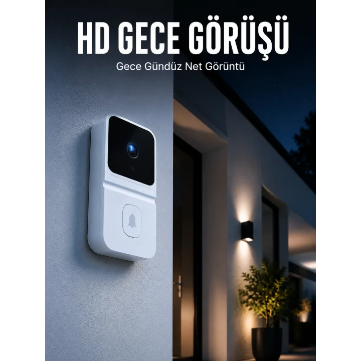 Mey İthalat® Beyaz Akıllı Güvenlik Kapı Zili | Telefon Kontrollü Wi-Fi Görüntülü Kapı Zili