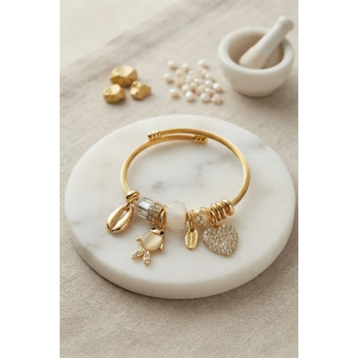 Mey İthalat® Beyaz Balık Model Gold Renk Charmlı Bileklik
