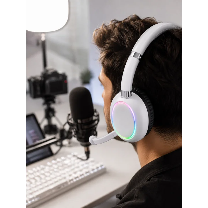 Mey İthalat® Beyaz Bluetooth 5.0 Mikrofonlu Kablosuz Kulak Üstü Kulaklık RGB Işıklı Type-C Şarjlı