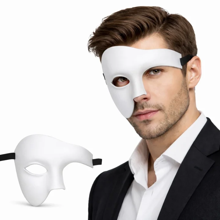 Mey İthalat® Beyaz Yarım Erkek Maske – Phantom Parti &amp; Balo Maskesi