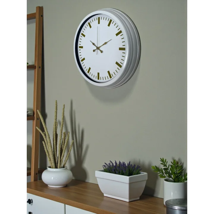 Mey İthalat® Beyaz Zarafet 40 Cm Metal Duvar Saati