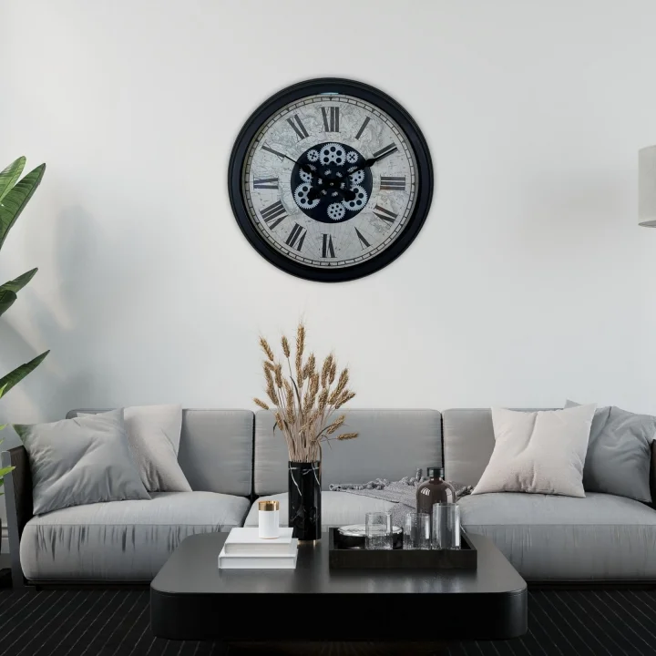 Mey İthalat® Black Atlas Series 60 Cm Çarklı Duvar Saati