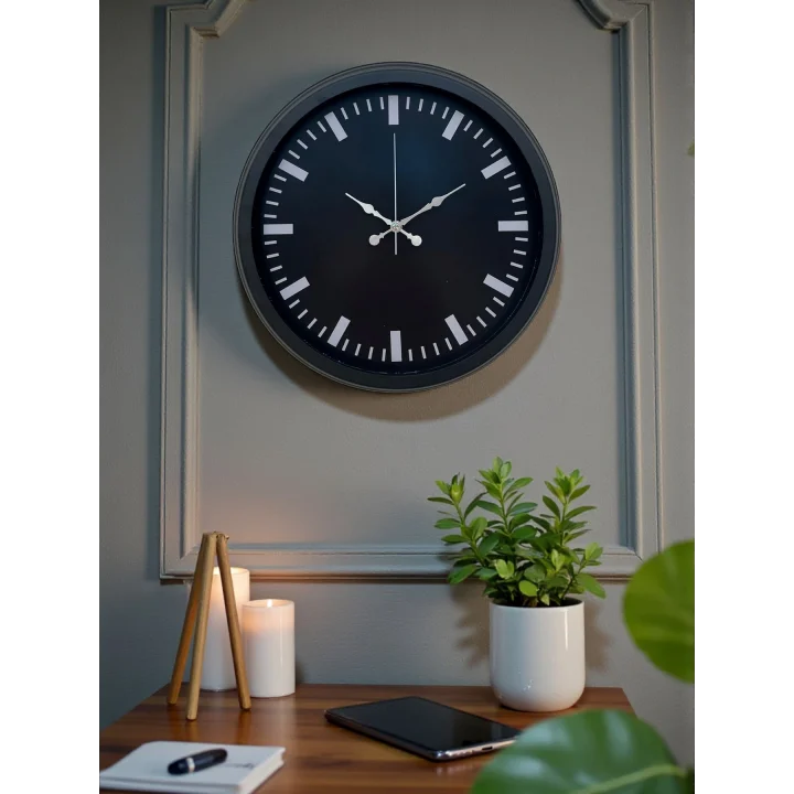 Mey İthalat® Black Baseline 40 Cm Metal Duvar Saati