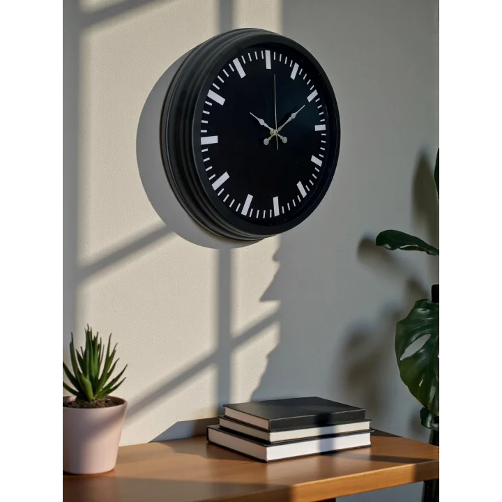 Mey İthalat® Black Baseline 40 Cm Metal Duvar Saati
