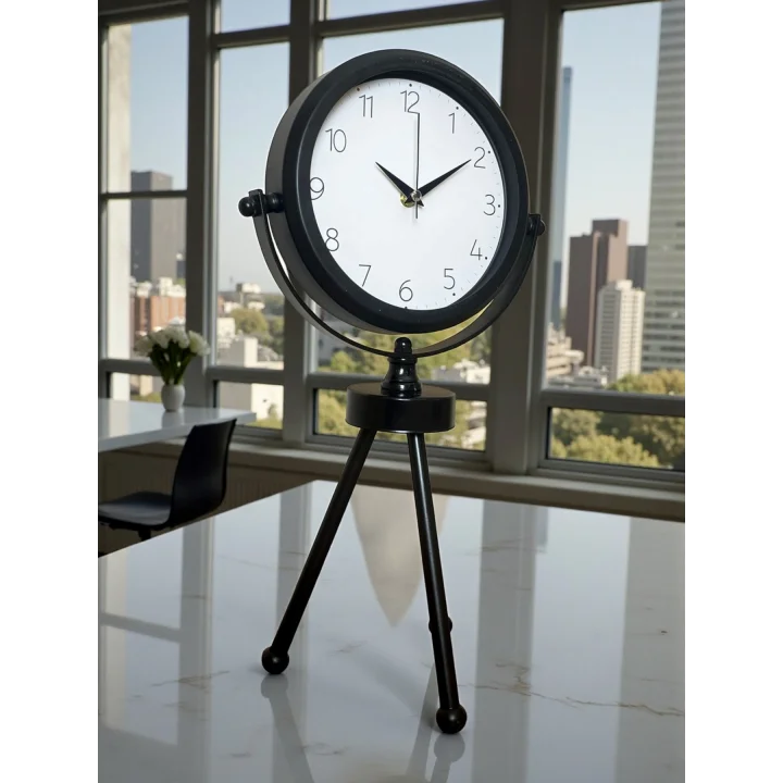 Mey İthalat® Black Classic Dekoratif Üç Ayaklı Masa Saati