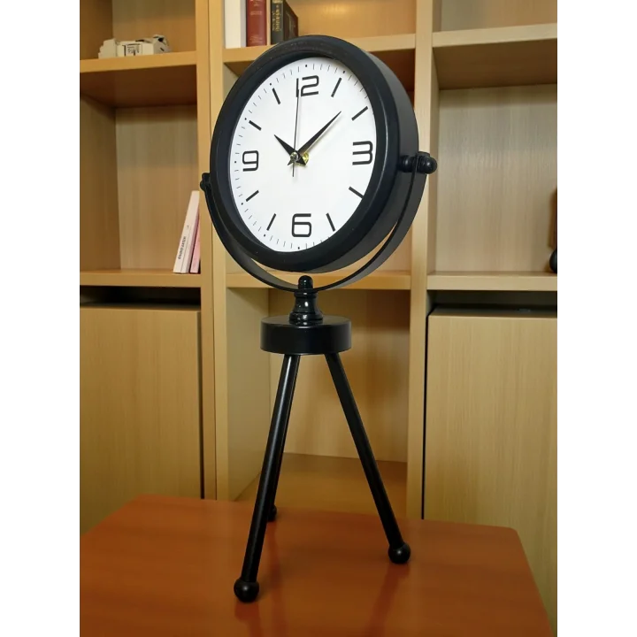Mey İthalat® Black Elegant Metal Üç Ayaklı Masa Saati