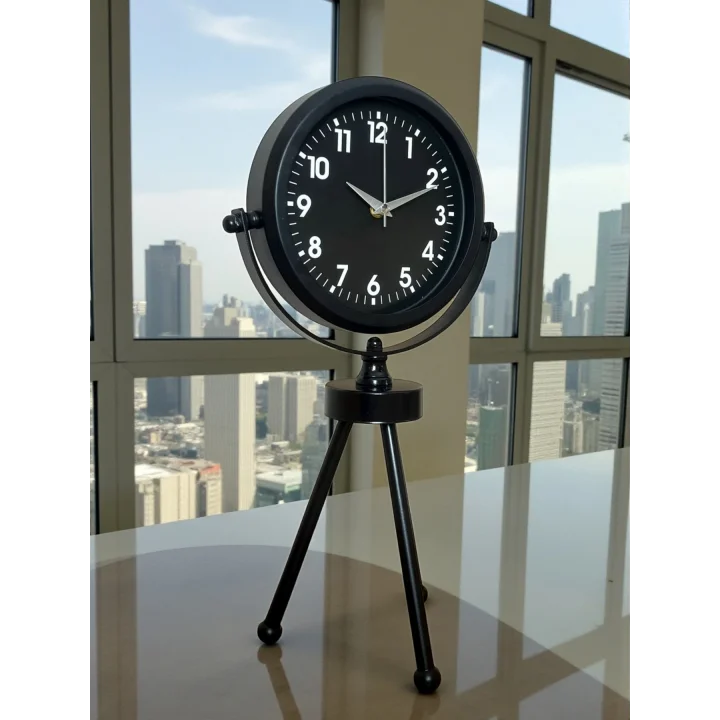 Mey İthalat® Black Luxury Modern Üç Ayaklı Metal Masa Saati