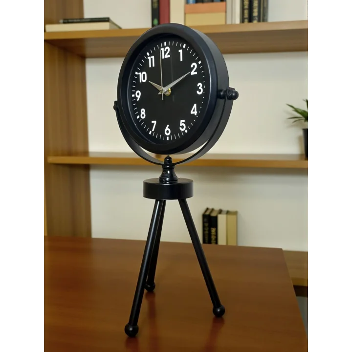 Mey İthalat® Black Luxury Modern Üç Ayaklı Metal Masa Saati