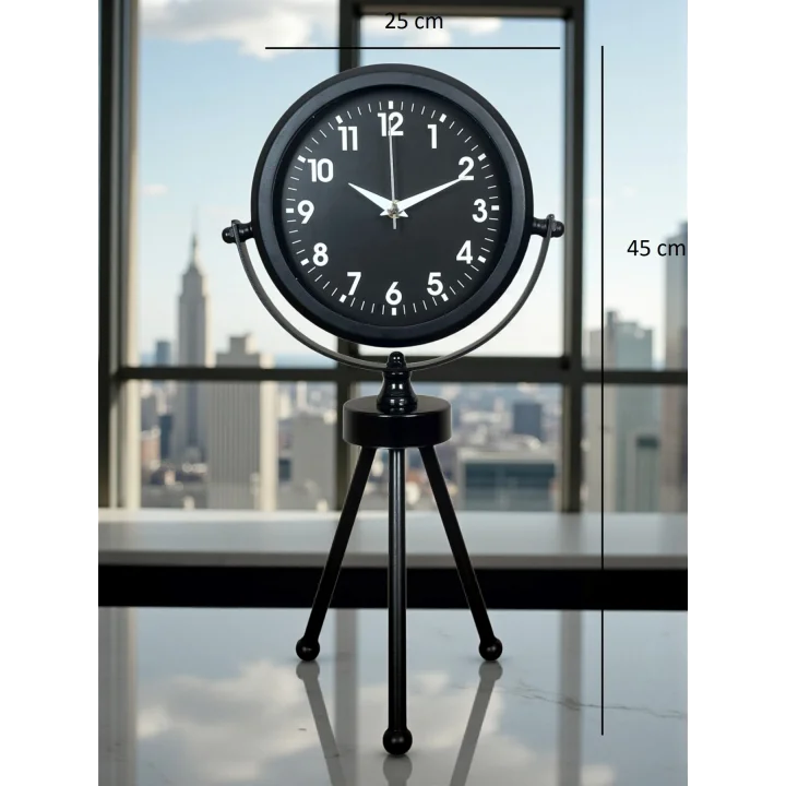Mey İthalat® Black Luxury Modern Üç Ayaklı Metal Masa Saati