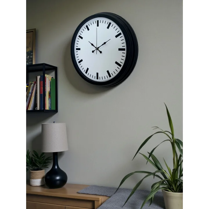 Mey İthalat® Black & White Baseline 40 Cm Metal Duvar Saati