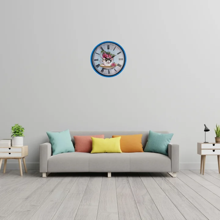 Mey İthalat® Blue Flower 36 Cm Mavi Duvar Saati