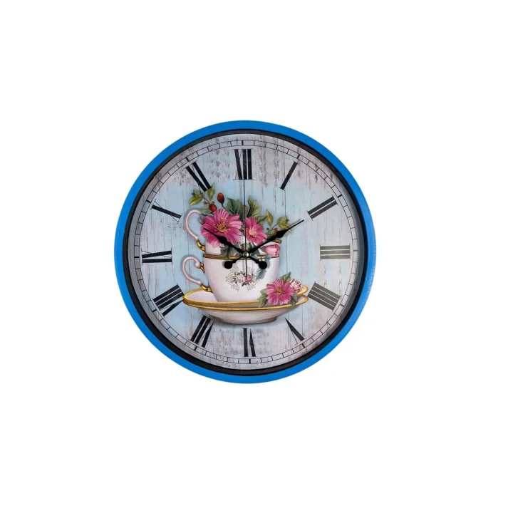 Mey İthalat® Blue Flower 36 Cm Mavi Duvar Saati