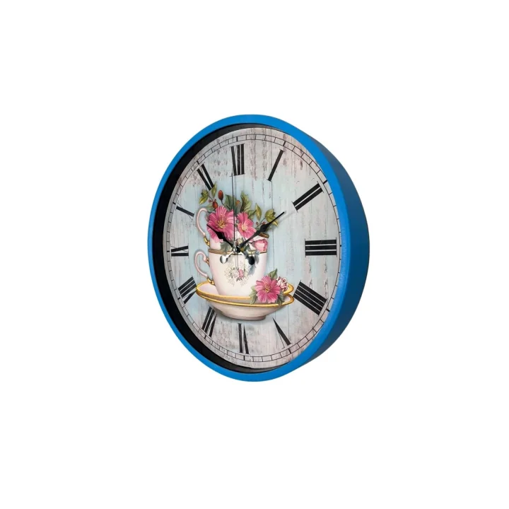 Mey İthalat® Blue Flower 36 Cm Mavi Duvar Saati