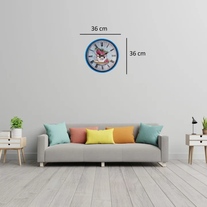 Mey İthalat® Blue Flower 36 Cm Mavi Duvar Saati