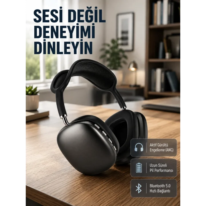 Mey İthalat® Bluetooth 5.0 Kulak Üstü Kulaklık – Gürültü Engelleme, Uzamsal Ses, Hızlı Şarj
