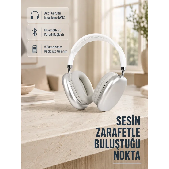 Mey İthalat® Bluetooth 5.0 Kulak Üstü Kulaklık – Uzamsal Ses, Gürültü Engelleme, Ergonomik Tasarım