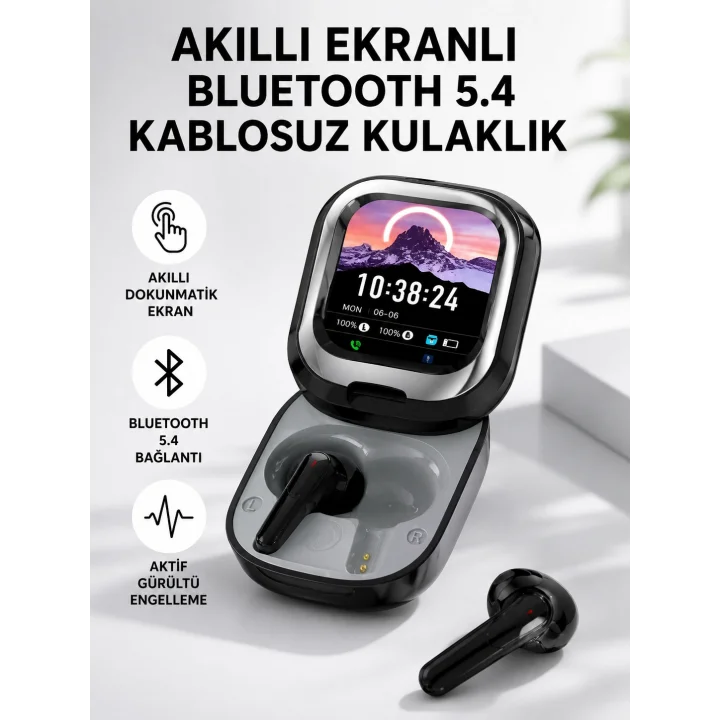 Mey İthalat® Bluetooth 5.4 Kulaklık – Gürültü Engelleme ve Akıllı Ekranlı Şarj Kutusu
