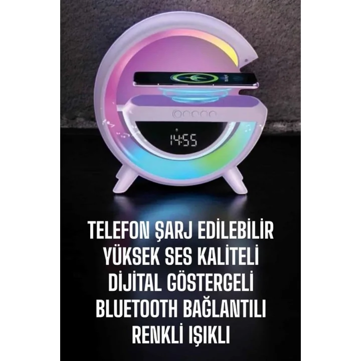 Mey İthalat® Bluetooth Hoparlör 15W Kablosuz Hızlı Şarj LED Gece Lambası