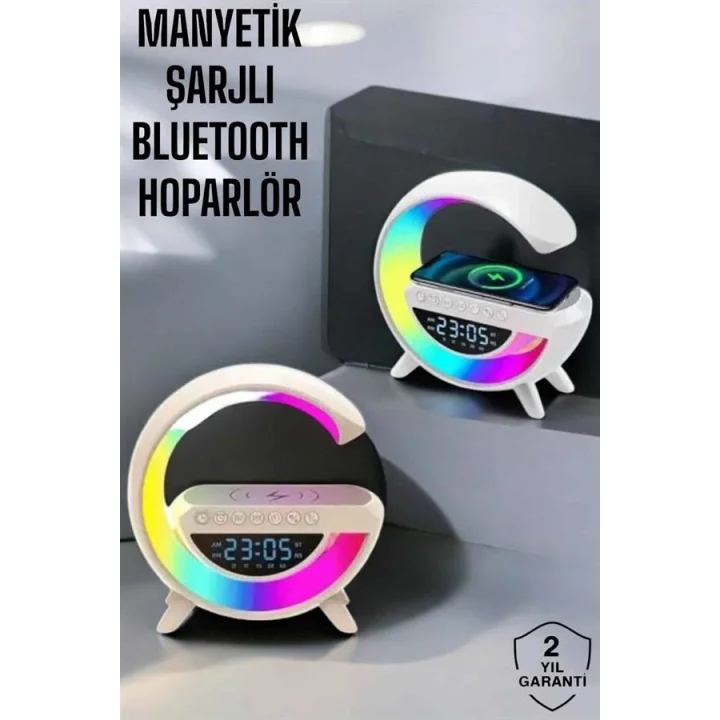 Mey İthalat® Bluetooth Hoparlör 15W Kablosuz Hızlı Şarj LED Gece Lambası
