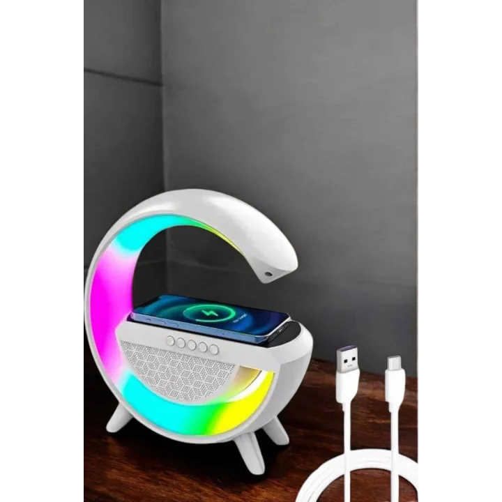 Mey İthalat® Bluetooth Hoparlör 15W Kablosuz Hızlı Şarj LED Gece Lambası