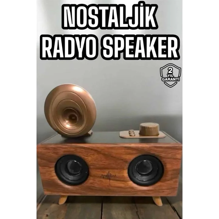 Mey İthalat® Bluetooth Hoparlör Ahşap Klasik Retro Gramofon Bluetooth Müzik Kutusu