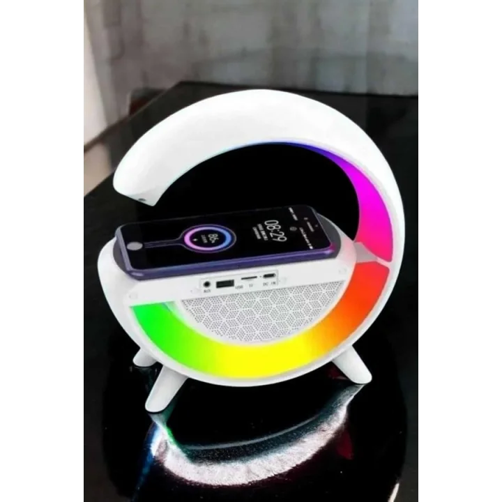 Mey İthalat® Bluetooth Hoparlör Dijital Göstergeli Wireless Şarj RGB Işıklı