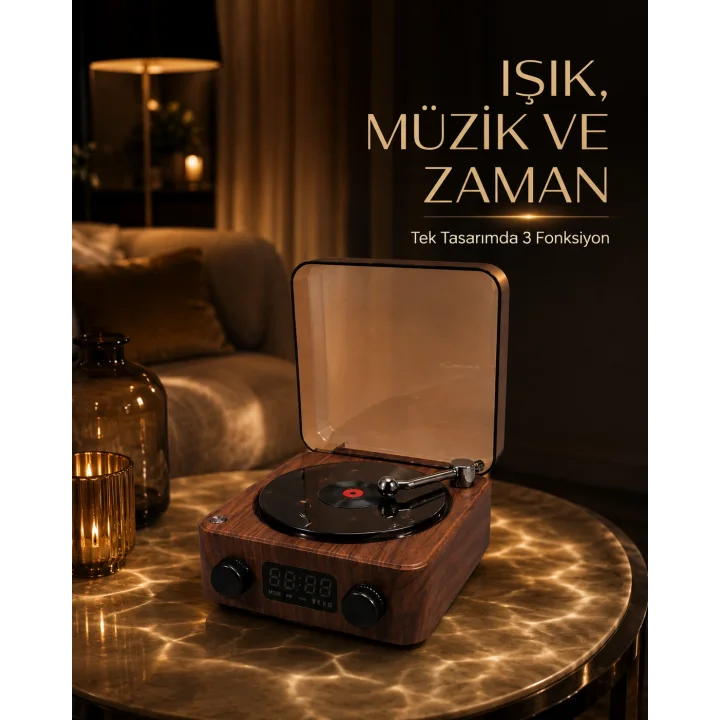 Mey İthalat® Bluetooth Hoparlörlü Gece Lambası Dijital Saat ve Ambiyans Işığı Çok Amaçlı