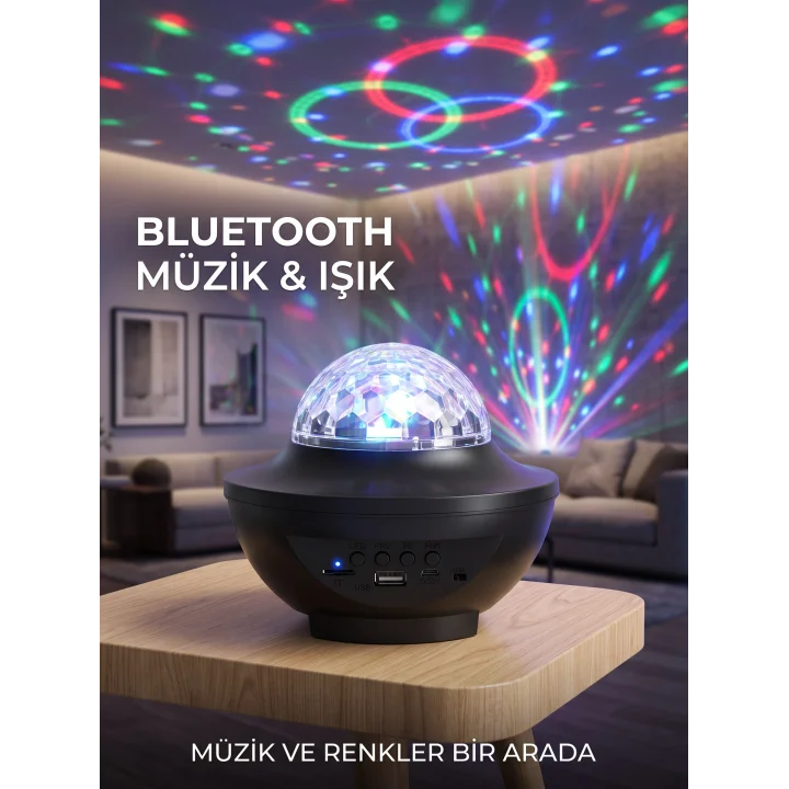 Mey İthalat® Bluetooth Hoparlörlü RGB Disko Işığı Müzikli Parti Lambası USB TF Kart Destekli