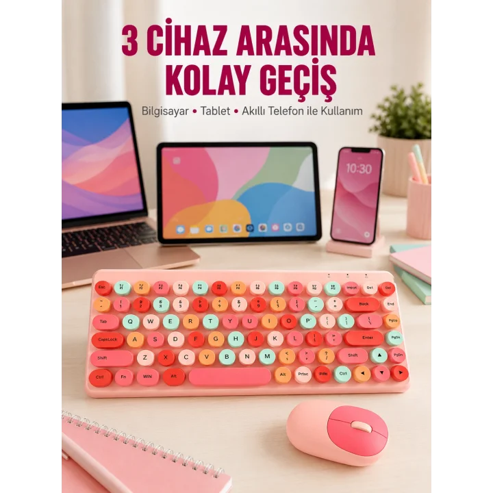 Mey İthalat® Bluetooth Klavye ve Mouse Kombinasyonu – USB Alıcılı, Kompakt, Uzun Ömürlü Yeni Nesil