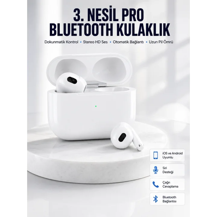 Mey İthalat® Bluetooth Kulaklık 3. Nesil Ios Android Uyumlu Yeni Nesil Wireless Charge