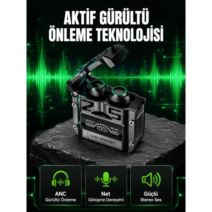Mey İthalat® Bluetooth Kulaklık Kablosuz ANC Gürültü Önleyici Stereo Ses Yeni Nesil