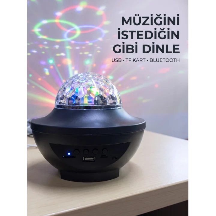 Mey İthalat® Bluetooth Müzikli Disko Işığı RGB Parti Projektörü Dahili Hoparlör USB Micro SD Destekli