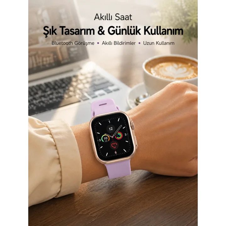 Mey İthalat® Bluetooth Telefon Görüşmesi, Nabız Ölçümü ve Uyku Takibi Özellikli Akıllı Saat