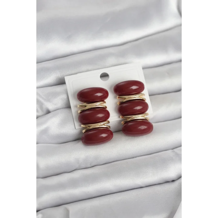 Mey İthalat® Bordo Vintage Model Gold Renk Kadın Küpe