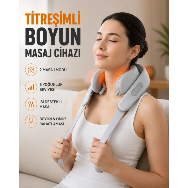 Mey İthalat® Boyun Masaj Aleti Biyonik Yoğurma Teknolojili 1800mAh Şarjlı