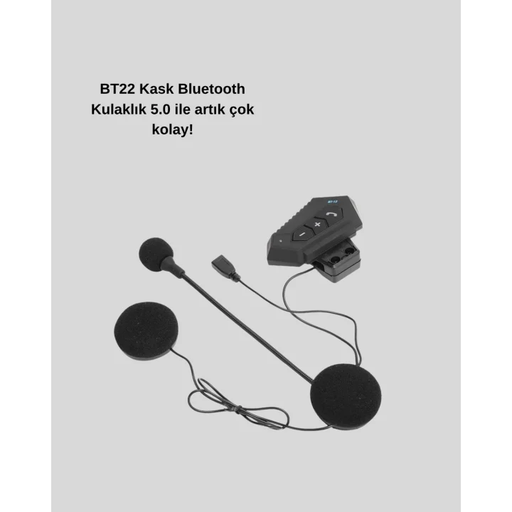 Mey İthalat® BT22 Kablosuz Kask Kulaklığı – Bluetooth 5.0, Intercom, Su Geçirmez ve Uzun Ömürlü Batarya Yeni Nesil