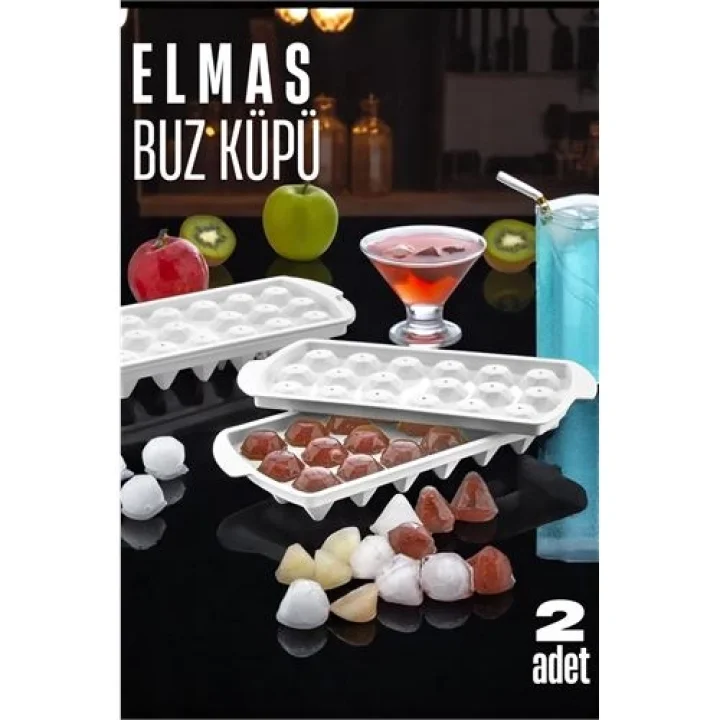 Mey İthalat® Buz Kalıbı ELMAS İçecek Buz Kalıbı - Mutfak Buz Kalıbı Kolay Çıkarılır Buz Kalıbı 2 ADET 721629
