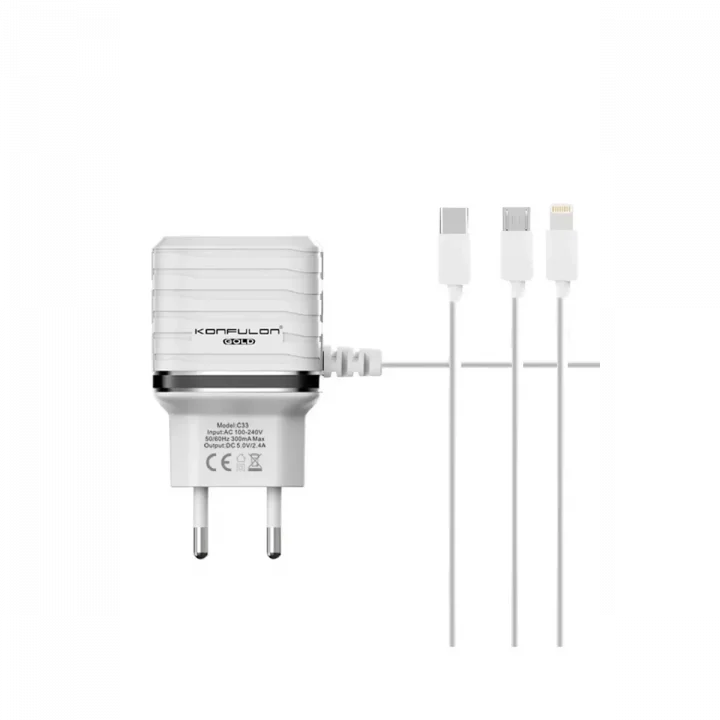 Mey İthalat®  C33 Hızlı Şarj Cihazı 3in1 (Dahili Micro USB Kablolu)