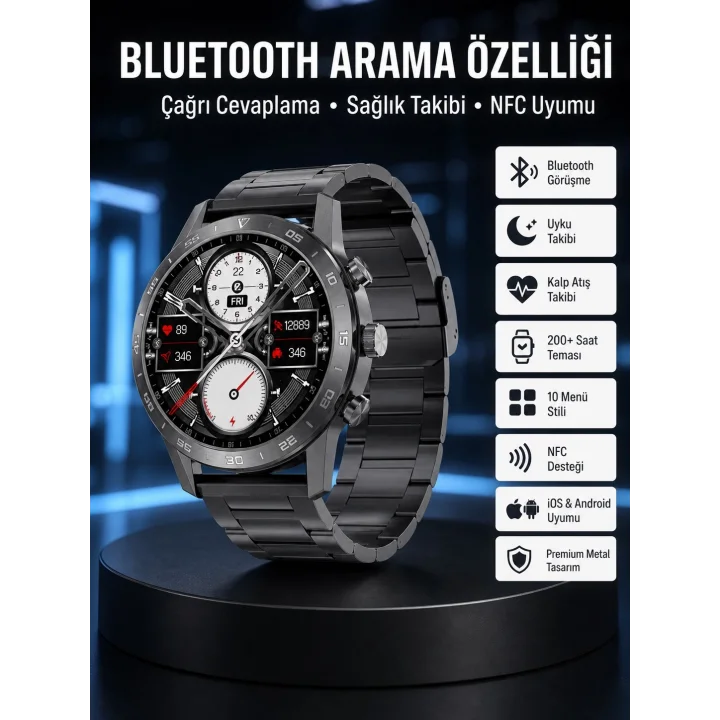 Mey İthalat® Çağrı Cevaplama Sesli Asistan Çoklu Dil Desteği 5.0 Bluetooth Akıllı Saat