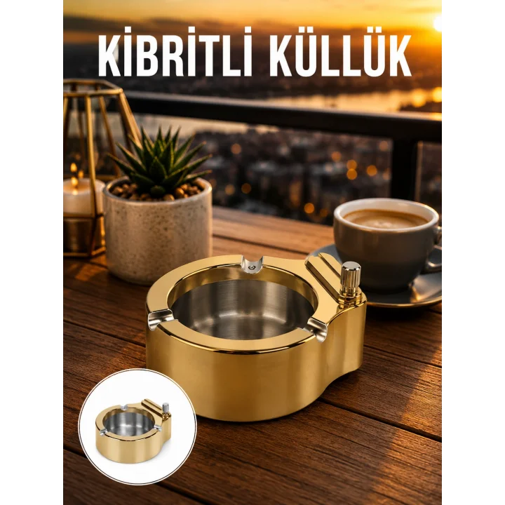 Mey İthalat® Çakmaklı Küllük Paslanmaz Metal Dayanıklı Tasarım Yeni Nesil