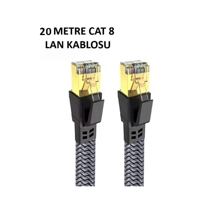 Mey İthalat® Cat 8 LAN Kablosu –Ethernet Kablosu Örgü Kaplama, Yüksek Hızlı