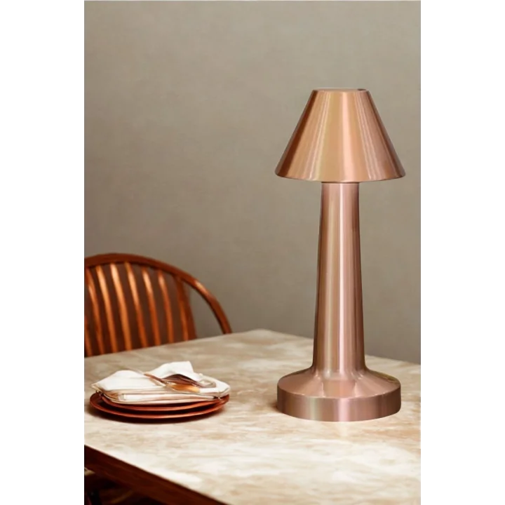 Mey İthalat®  Çatı Model Bronz Renk Şarjlı Dokunmatik 3 Renkli LED Masa ası