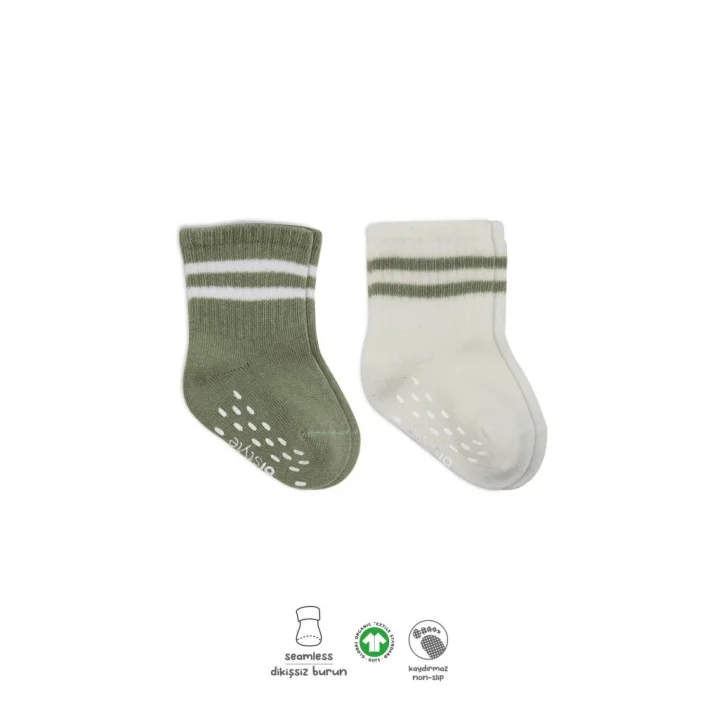 Mey İthalat®   Çemberli Kaymaz Soket Çorap 2Li BS10125 Nil Ekru