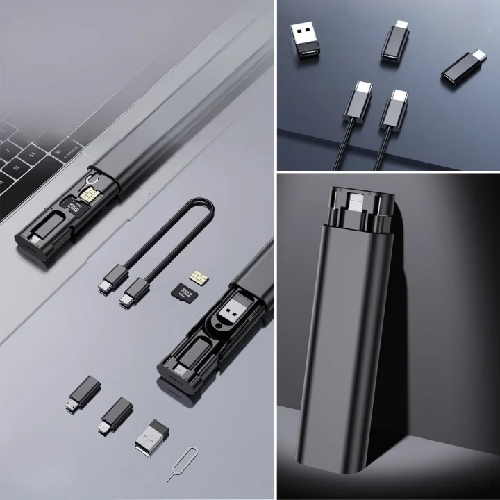 Mey İthalat®  Cep Tipi 60W Bas Aç Type-C,İphone Şarj,Micro USB Hızlı Şarj Data Kablo Seti